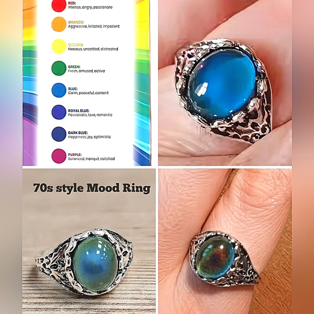 Mood Ring Silvery Size 7 8 9 Color Changing 70s Silver Mood Rings Men Women - Picture 2 of 15